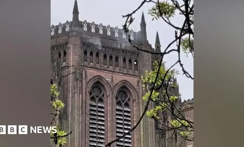 Firefighters tackle blaze in cathedral's tower