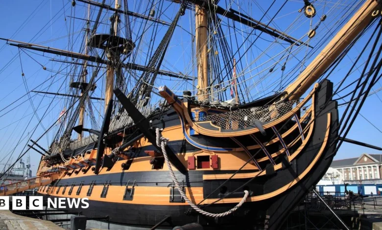 HMS Victory masts removed for conservation work