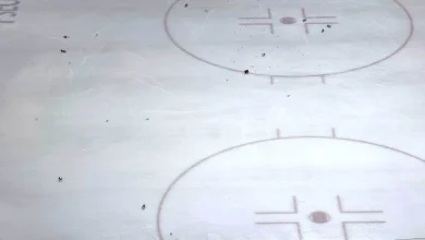 Hershey Bears fans throw debris on the ice after jumbotron replay appears to show Rutger McGroarty’s overtime game-winner didn’t go in