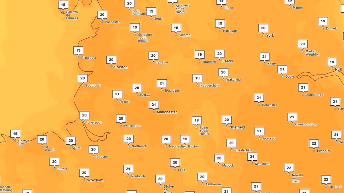 Hot weather maps turn orange with exact date 23C heat to arrive