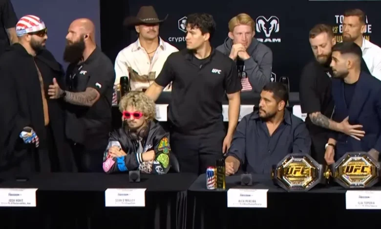 Ilia Topuria confronts Josh Hokit at UFC Freedom 250 press conference
