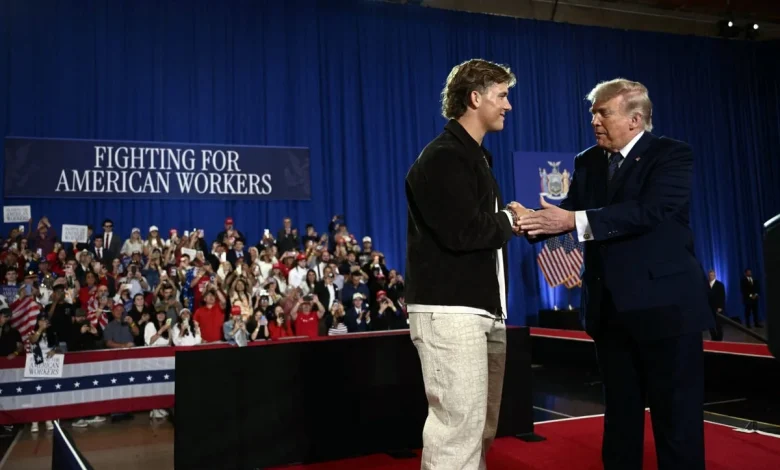 Jaxson Dart introduces Trump at rally, sparks reaction from Giants teammate Abdul Carter