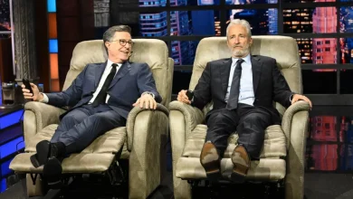 Jon Stewart Showers Stephen Colbert With Gifts on 'The Late Show'