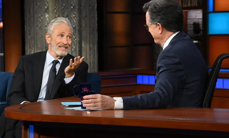 Jon Stewart skewers CBS in Stephen Colbert reunion on 'The Late Show'