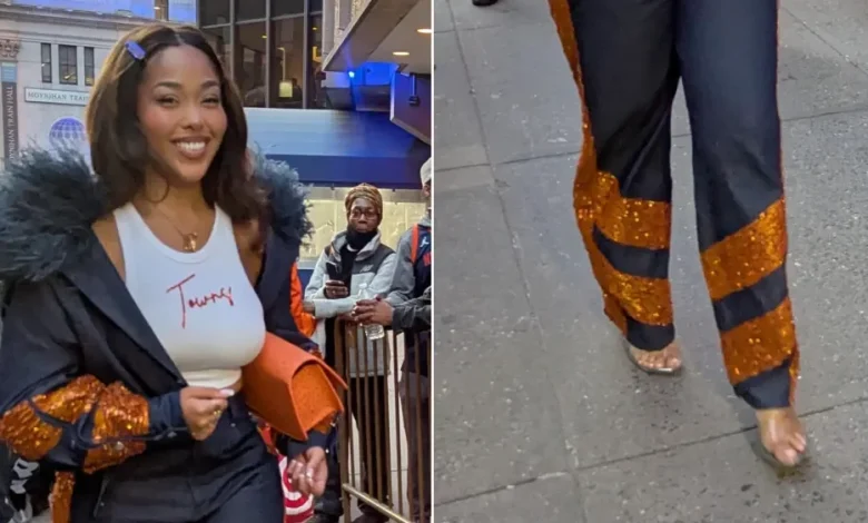 Jordyn Woods Swaps Custom Knicks Pumps for Clear Heels Courtside at Madison Square Garden