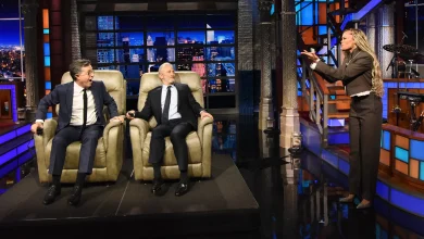 Late Show: Jon Stewart Surprises Stephen Colbert With Recliner, Andra Day