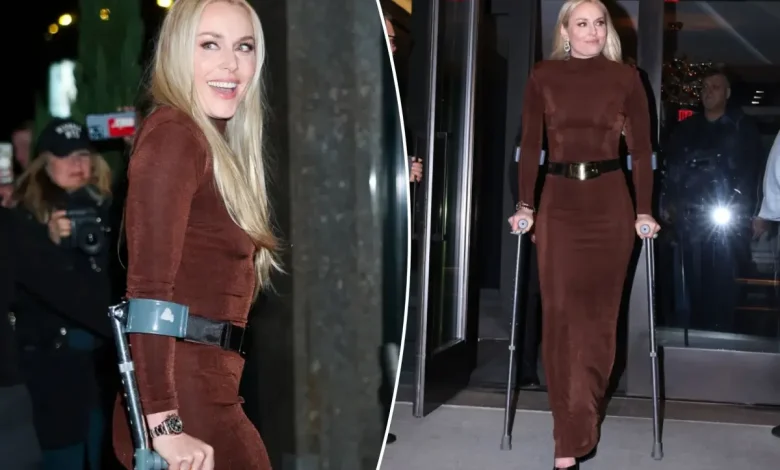 Lindsey Vonn attends Jeff Bezos and Lauren Sanchez’s pre-Met Gala party on crutches