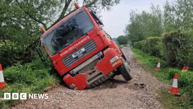 Lorry gets stuck on Somerset road it was sent to fix