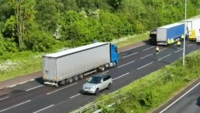 M2 eastbound closed after lorry and pedestrian collision