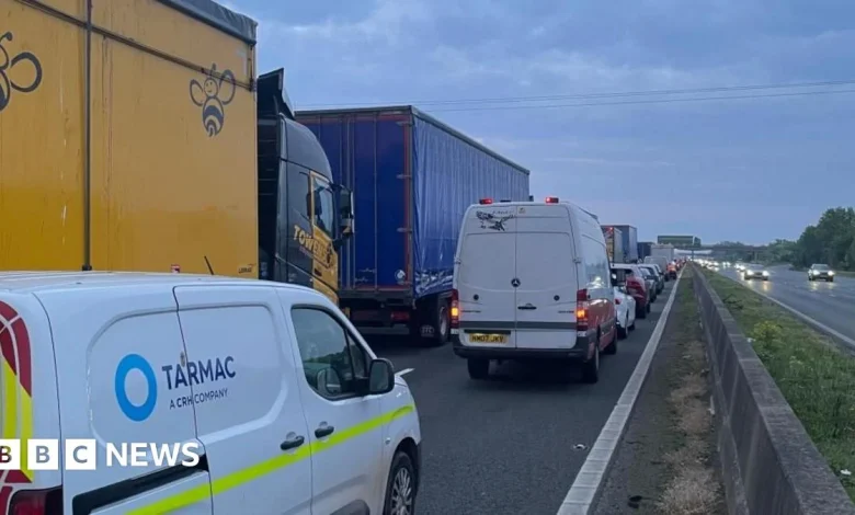 M5 closed by fuel spill after tanker crash