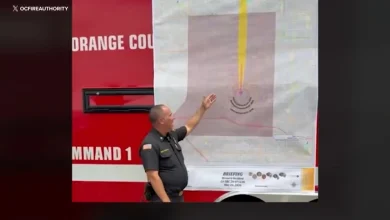 Map shows potential OC blast zone if unstable chemical tank explodes