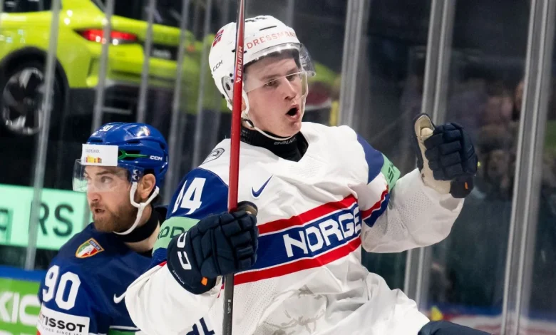 Maple Leafs prospect Tinus Luc Koblar leads Norway to world semis for first time