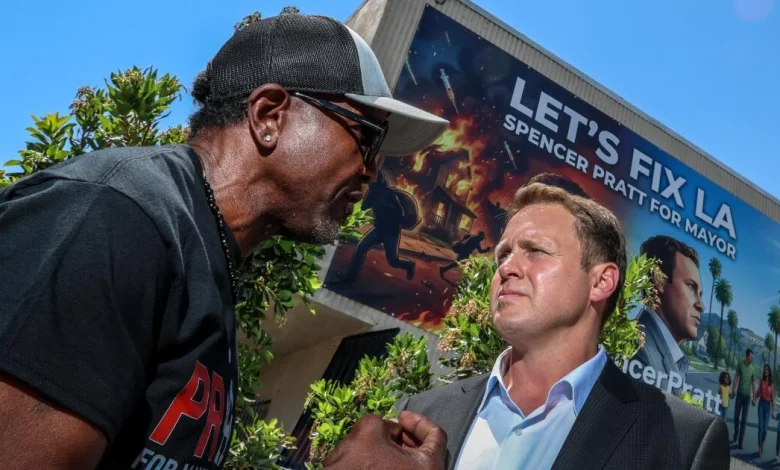 Mayoral candidate Spencer Pratt attends a campaign event in South L.A.
