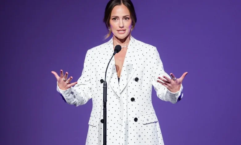 Minka Kelly’s Open-Jacket Look Puts Her Racy Bralette on Display
