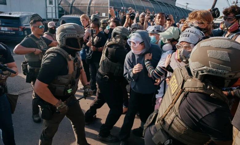 Photos show protestors and ICE agents clashing outside a New Jersey detention center - AP News