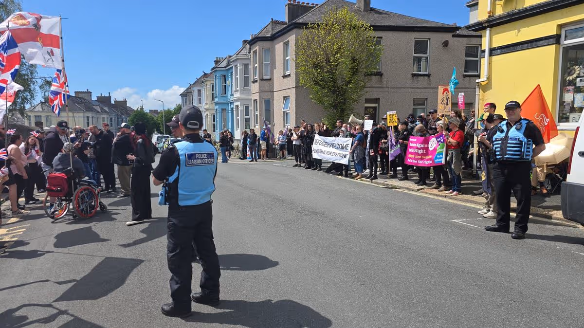 Protest unfolds outside Plymouth primary school