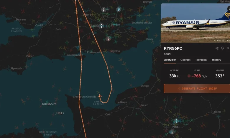 Ryanair flight FR7842 is declaring an emergency and turning around near Normandy