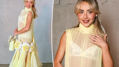 Sabrina Carpenter sits front row at Dior in sheer yellow dress with peekaboo underwear
