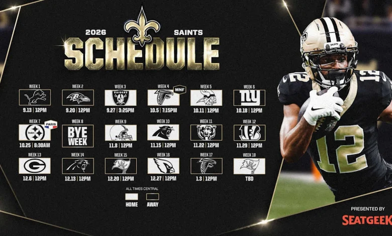 Saints 2026 Schedule Released | Full Game List