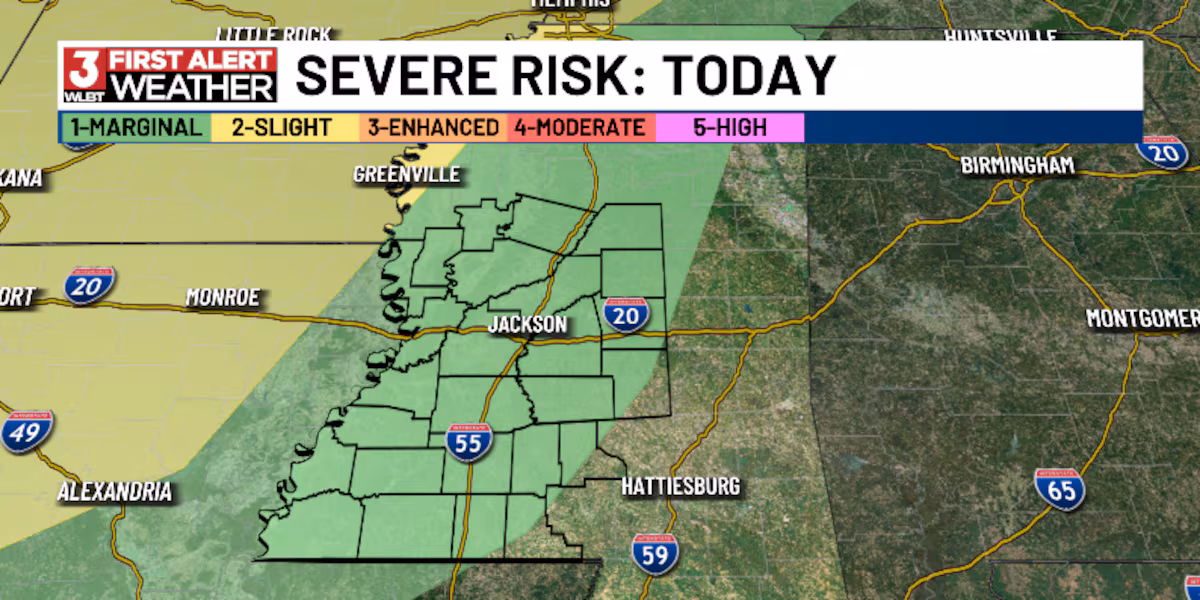 Scattered Thunderstorms Expected Across Central Mississippi