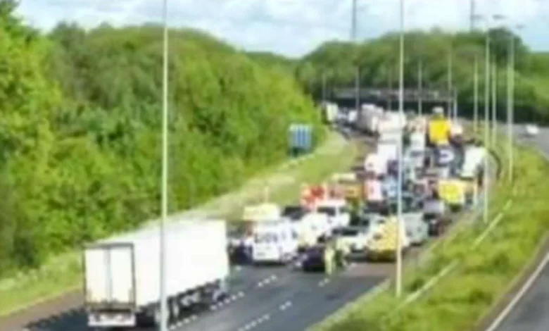 Section of M2 shut after crash between lorry and pedestrian