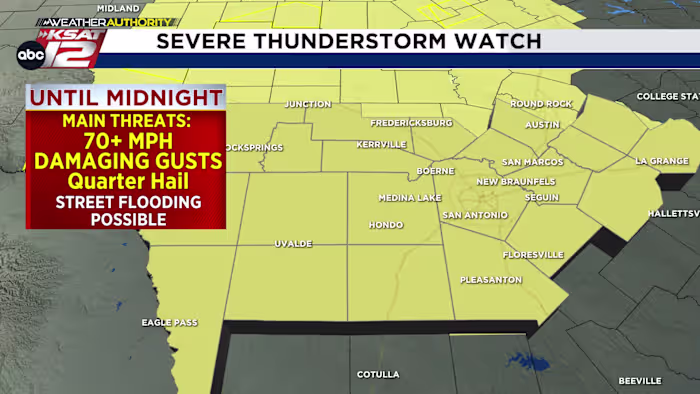Severe Thunderstorm Watch Issued for South Central Texas