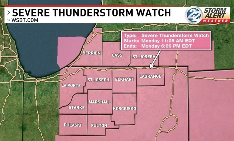 Severe Thunderstorm Watch issued ahead of strong afternoon storms Monday