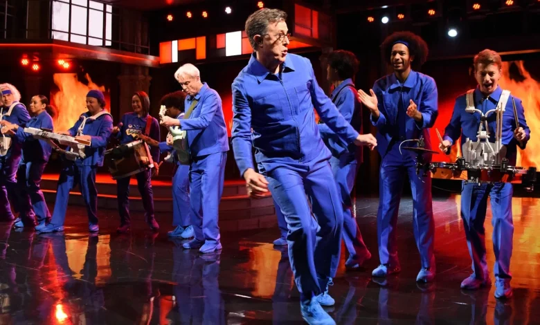 Stephen Colbert Crashes David Byrne’s ‘Burning Down the House’ on Late Show