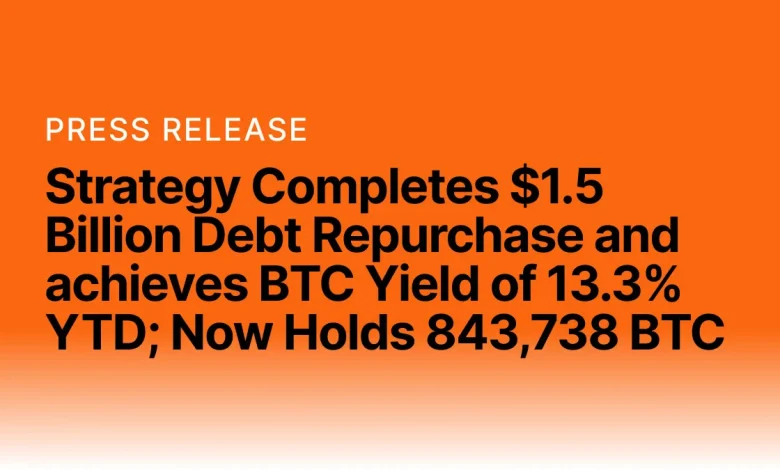 Strategy Completes $1.5 Billion Debt Repurchase and achieves BTC Yield of 13.3% YTD; Now Holds 843,738 BTC