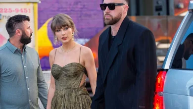 Taylor Swift Glitters in a Sideless, Backless Gilded Gown for a Surprise Wedding Date Night With Travis Kelce