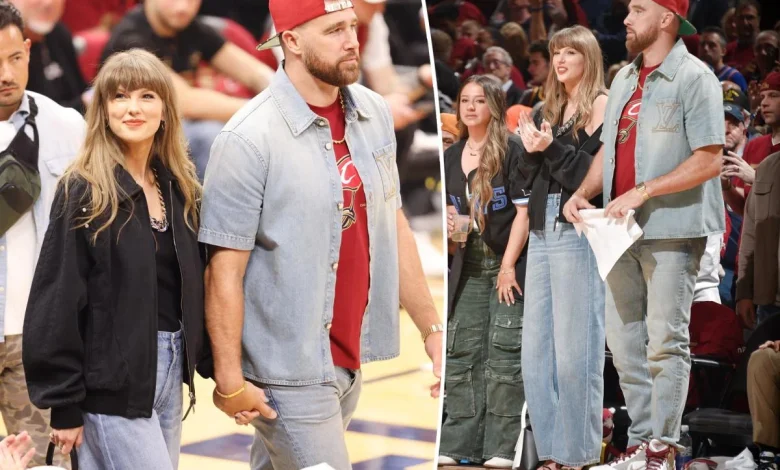 Taylor Swift and Travis Kelce don denim for courtside date at Cavaliers vs. Knicks game