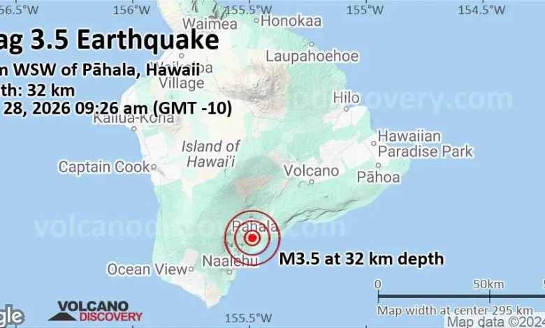 Terremoto leve mag. 3.5 - 0.8 km al oeste de Pāhala, Condado de Hawái County, Hawái, Estados Unidos, martes 28 abr 2026 a las 09:26 (GMT -10)