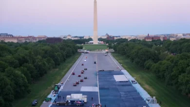 Trump drives across Lincoln Memorial Reflecting Pool to inspect blue coating he's adding