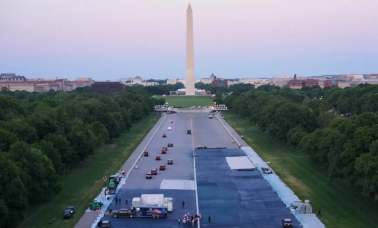 Trump drives across Lincoln Memorial Reflecting Pool to inspect blue coating he's adding