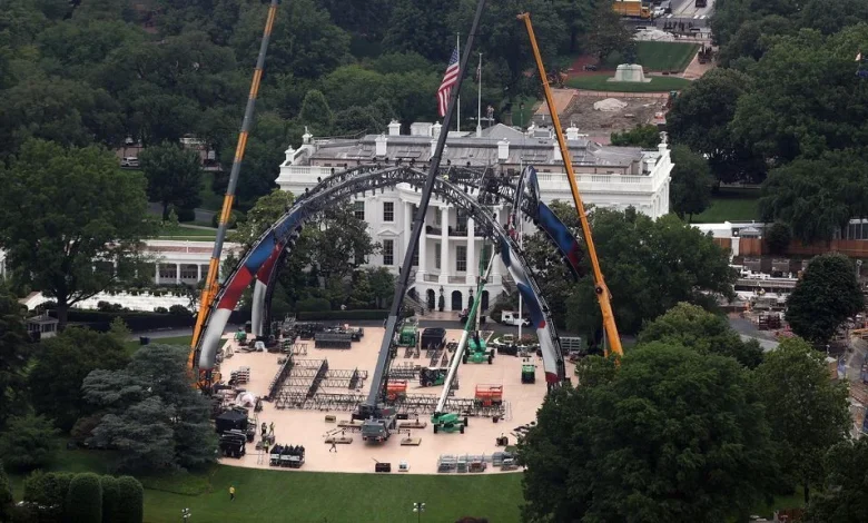 UFC fighting cage under construction on White House lawn
