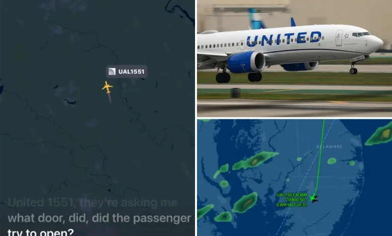 United Airlines passenger tries to open plane door at 36,000 feet, assaulted traveler on flight from Newark