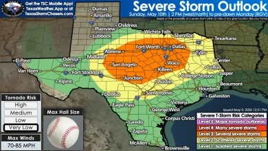 Very Large Hail, Damaging Winds Possible in Texas on Sunday