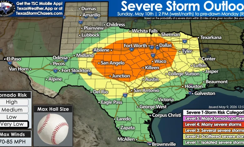 Very Large Hail, Damaging Winds Possible in Texas on Sunday
