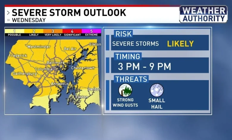 WEATHER ALERT | Severe thunderstorm watch issued for parts of Maryland until 8 p.m.