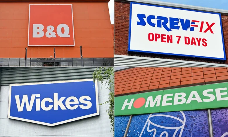 What are the May Bank Holiday opening hours for B&Q, Wickes, Homebase and Screwfix?