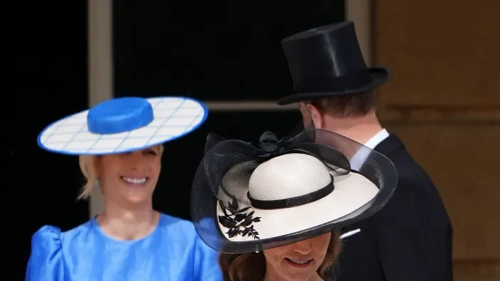 Zara Tindall is radiant in blue as she makes surprise appearance to support her cousin Prince William at the Buckingham Palace garden party