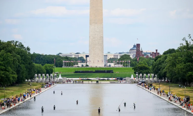 As Reflecting Pool paint peels, Trump blames vandals and authorities make arrests