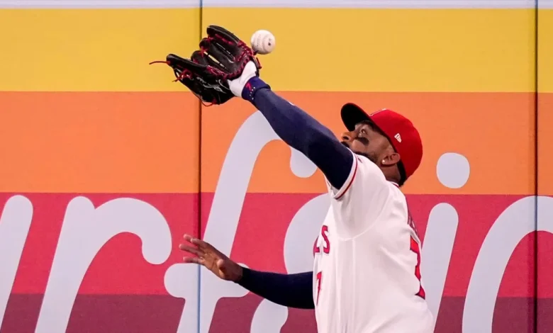 Ball bounces off Angels outfielder Jo Adell’s head for a home run
