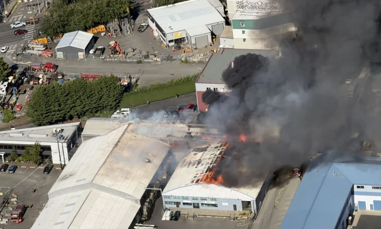 Crews battle large commercial warehouse blaze in Ballard