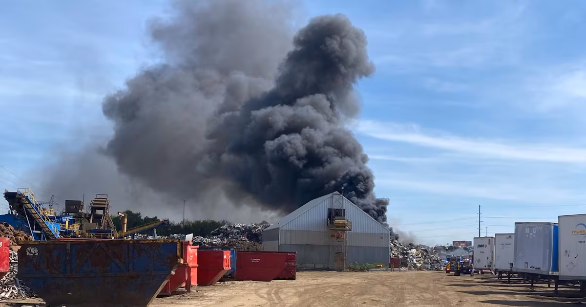 Crews battling fire at Brampton scrap metal yard
