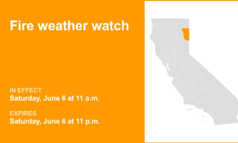 Eastern Lassen County under a fire weather watch Saturday - gusts may reach 40 mph