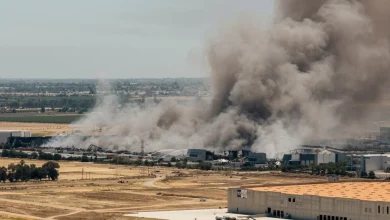 Firefighters battle huge Tracy, California, medical equipment warehouse fire for 3rd day