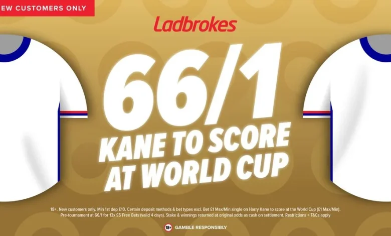 Get 66-1 on Harry Kane to score at the 2026 World Cup with Ladbrokes