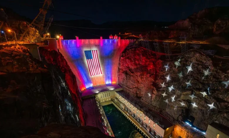 Hoover Dam, challenged by drought, now wears a U.S. flag the size of a football field