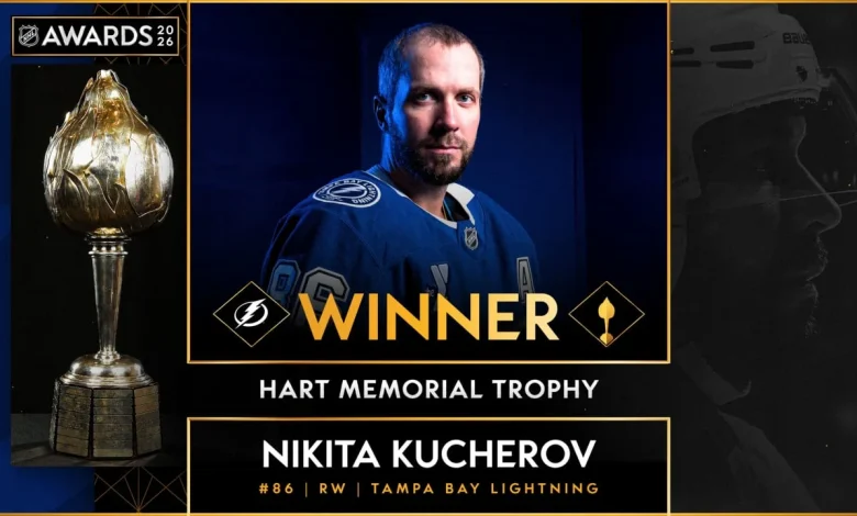 Kucherov surprised with Hart Trophy at Lightning's practice facility
